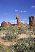 Balanced Rock and desert vegetation Arches National Park Utah USA