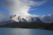 Lake Pehoe and The Blue Massif in early morning light Torres del Paine National Park The Andes Patagonia Chile South America December 2016