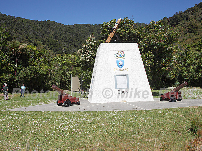 Commemorative monument to Captain Cook Ships Cove South Island New Zealand