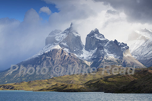 The Blue Massif and Lake Pehoe, Torres del Paine National Park, The Andes, Patagonia, Chile, South America December 2016